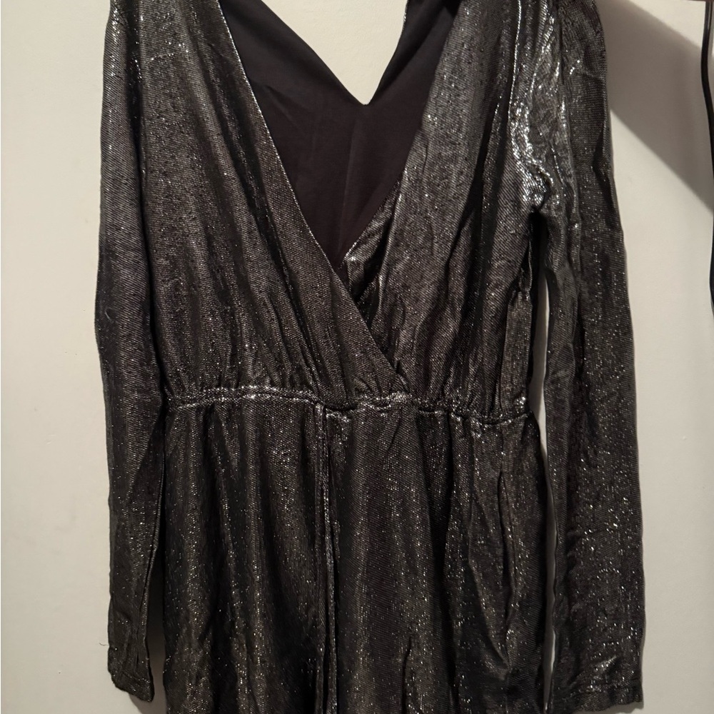Forever 21 Metallic Silver Wrap Top